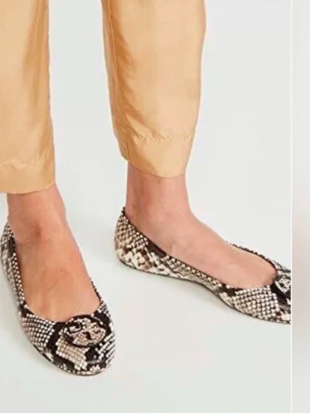 NWT Tory Burch Travel Minnie Ballet Flat Snakeskin Stamped Leather Warm Roccia